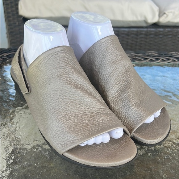 Arche France Gray Leather Peep Toe Slingback Sandals 40 US 9 Comfort Minimalist - Picture 1 of 10